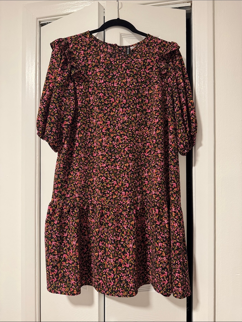 H&M Black Dress with Pink & Green Floral Print